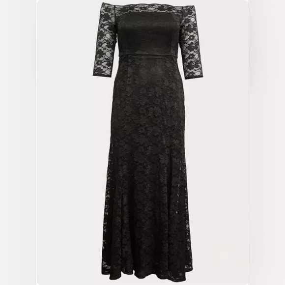 Torrid Special Occasion Black Lace Off Shoulder Gown - Picture 4 of 7